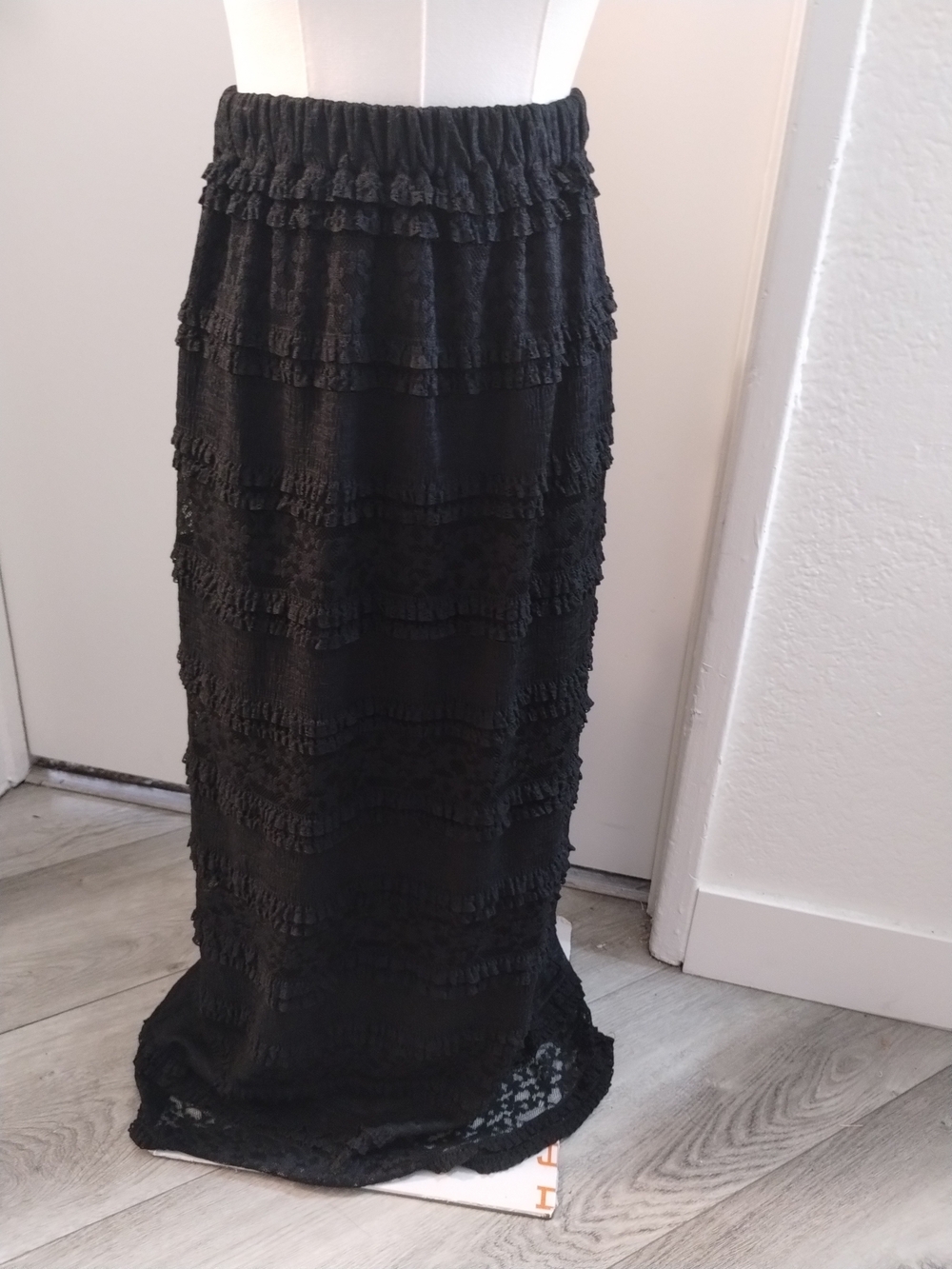 And Now This Black Ruffled Tiered Maxi Skirt